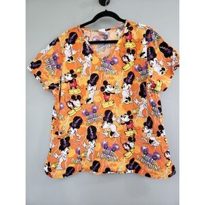 Disney Halloween Scrub Top Mickey Minnie Mouse Frankenstein bride of‎ House L